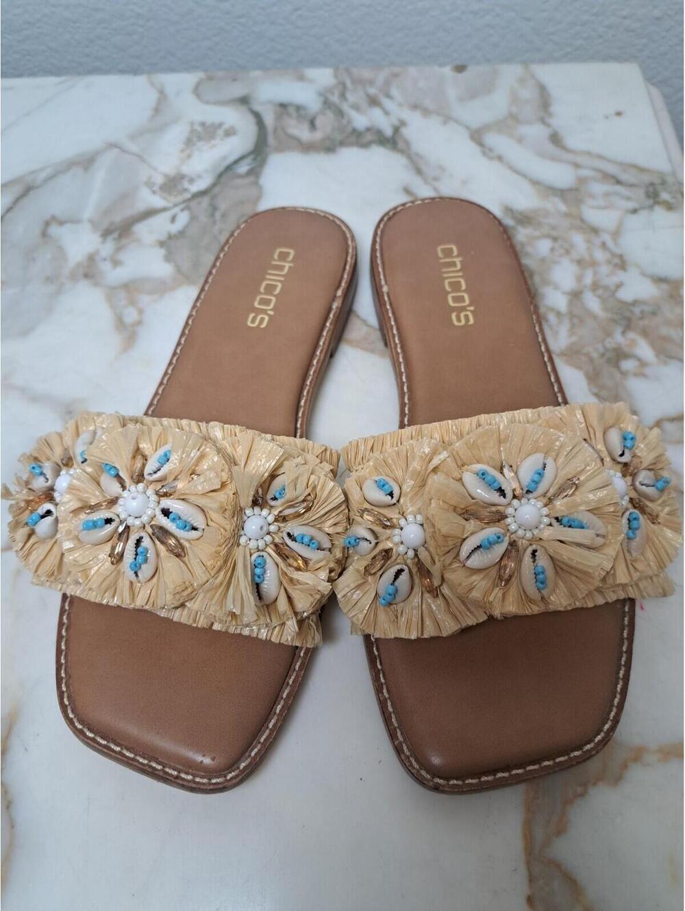 Chico's Womens Tan Seashell Slide Summer Beach Sandals Size 7 M  Ocean